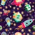 Space pattern with planets and rocket