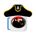 Space pirate astronaut in helmet. filibuster spaceman. Eye patch