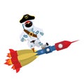 Space pirate on rocket. filibuster spaceman. buccaneer Cosmonaut