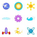 Space place icons set, cartoon style Royalty Free Stock Photo