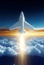 Space Plane Ascending Through Atmosphere At Sunset, Concept For Space Tourism And Exploration Royalty Free Stock Photo
