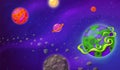 Space and planet background. Cartoon galaxy, universe landscape with planets. Futuristic game scene, cosmos with stars