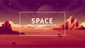 Space planet background. Mars panorama. Flat galaxy landscape with stars and moon surface. Abstract alien ground. Cosmos