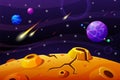 Space and planet background. Starry planets universe, stone fly in night sky. Galaxy game location, fantasy cosmos world Royalty Free Stock Photo