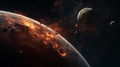 Space planet crash background. Fantastic celestial space landscape.