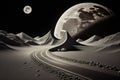 Space planet landscape, cosmic game seamless background, alien fantasy asteroid surface, stars. Futuristic night neon