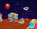 Space planet landscape, vector cosmic game background, alien fantasy asteroid surface, stars