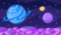 Space planet in pixel art. Pixelated landscape for game or application. 8 bit video game