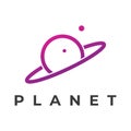 Space planet template logo vector design surrounded by rings or orbits. For posters, business cards, space science