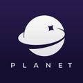 Space planet template logo vector design surrounded by rings or orbits. For posters, business cards, space science