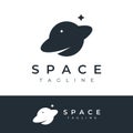 Space planet template logo vector design surrounded by rings or orbits. For posters, business cards, space science