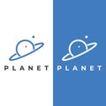 Space planet template logo vector design surrounded by rings or orbits. For posters, business cards, space science