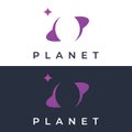 Space planet template logo vector design surrounded by rings or orbits. For posters, business cards, space science