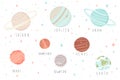 Space planets, asteroid vector cartoon icons. Royalty Free Stock Photo