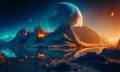 Space planets background. Distant planetscape in cosmos with exoplanets. Concept art Royalty Free Stock Photo