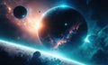 Space planets background. Distant planetscape in cosmos with exoplanets. Concept art Generative ai Royalty Free Stock Photo