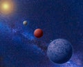 Space planets background. Distant solar system panorama in cosmos