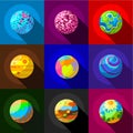 Space planets icons set, flat style Royalty Free Stock Photo