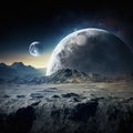 Space planets, image taken from the surface of a moon with big planets in the background, Generative Ai Royalty Free Stock Photo