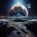 Space planets, image taken from the surface of a moon with big planets in the background, Generative Ai Royalty Free Stock Photo