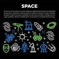 Space poster of cosmic rockets planet sand satellites outline vector astronomy icons