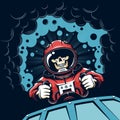 Space poster with skull astronaut in vintage style