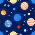 Space print. Seamless vector pattern. Different colored planets of the Solar system and stars. Royalty Free Stock Photo