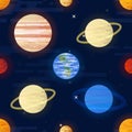 Space print. Seamless vector pattern. Different colored planets of the Solar system and stars. Royalty Free Stock Photo