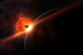 space probe enters the atmosphere of a planet, with fiery reentry and atmospheric entry visible Royalty Free Stock Photo