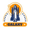 Galaxy space program isolated icon spaceship or rocket and stars