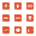 Space programme icons set, grunge style Royalty Free Stock Photo