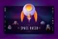 Space racer game cartoon landing, alien spaceships