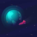 Space realistic vector background with astronaut, rocket, spaceship, moon, planets and stars. Space for your text. Royalty Free Stock Photo