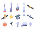 Space research technology icons set, isometric style Royalty Free Stock Photo