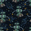 Space robot seamless pattern colorful