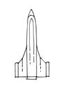 Space rocket. Beautiful space object. Simple doodle drawing in childish style. Controlled shuttle. Outline sketch. Hand