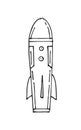 Space rocket. Beautiful space object. Simple doodle drawing in childish style. Nuclear bomb. Outline sketch. Hand