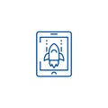 Space rocket computer game line icon concept. Space rocket computer game flat vector symbol, sign, outline illustration