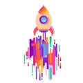 Space rocket, the concept of starting a business. Modern style abstraction with composition made of various rounded shapes in colo