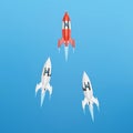 Space rocket - a concept of success, leadership, startup, rivalry. 3D rendering Royalty Free Stock Photo