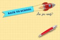Space rocket, with a flag, with the words Back to School. On an ellow background. Concept of the new school year Royalty Free Stock Photo