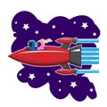 A space rocket is flying with people in love on a white isolated background. Vector image Royalty Free Stock Photo