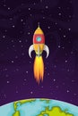 Space rocket flying in space out of the Earth Royalty Free Stock Photo