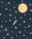 Space rocket flying to the moon