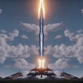 Space rocket flying toward the clouds believable rocket icon .Generative AI