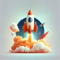 Space rocket flying toward the clouds believable rocket icon Having a successful company concept is a challenge. launching a fresh