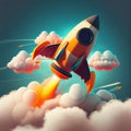 Space rocket flying toward the clouds believable rocket icon Having a successful company concept is a challenge. launching a fresh