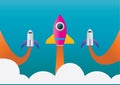 Space rocket flying in space. Vector illustration decorative design Royalty Free Stock Photo