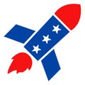 Flat Raster Space Rocket Icon in American Democratic Colors with Stars Royalty Free Stock Photo