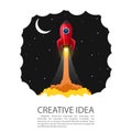 Space rocket launch banner. Startup creative idea, Vector illustration